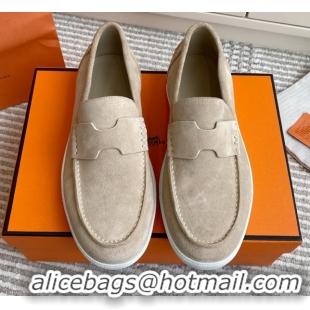 Crafted Hermes Job Loafers in Suede H090812 Beige