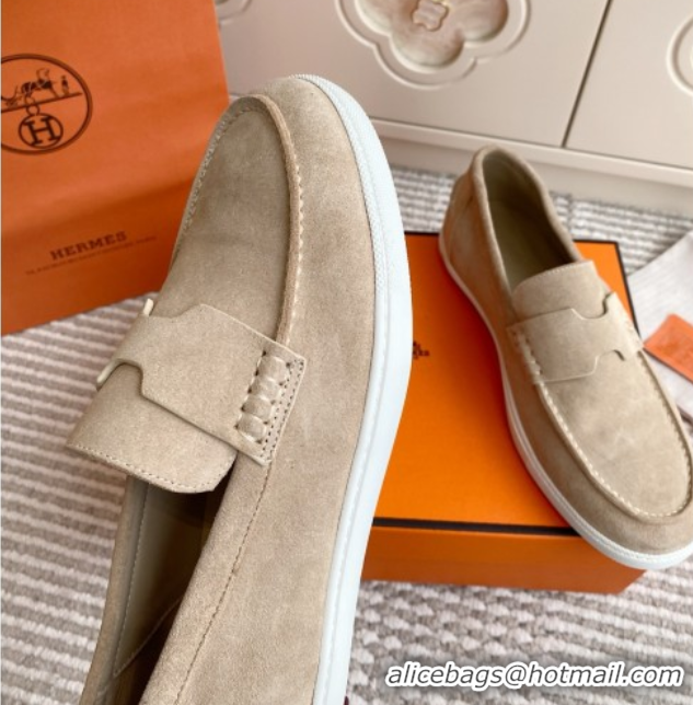 Crafted Hermes Job Loafers in Suede H090812 Beige
