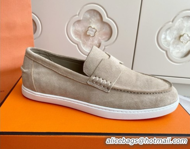 Crafted Hermes Job Loafers in Suede H090812 Beige