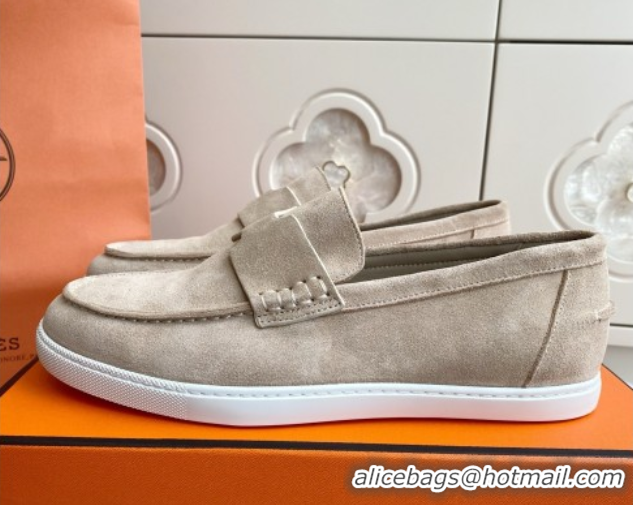 Crafted Hermes Job Loafers in Suede H090812 Beige
