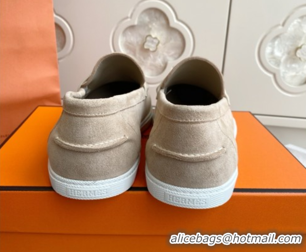 Crafted Hermes Job Loafers in Suede H090812 Beige