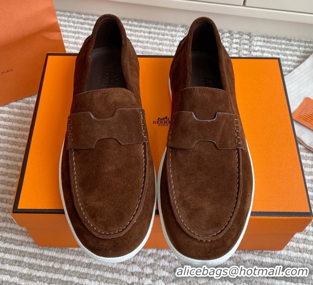 Top Sales Hermes Job Loafers in Suede H090813 Dark Brown