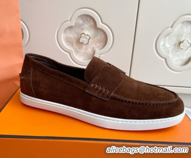 Top Sales Hermes Job Loafers in Suede H090813 Dark Brown