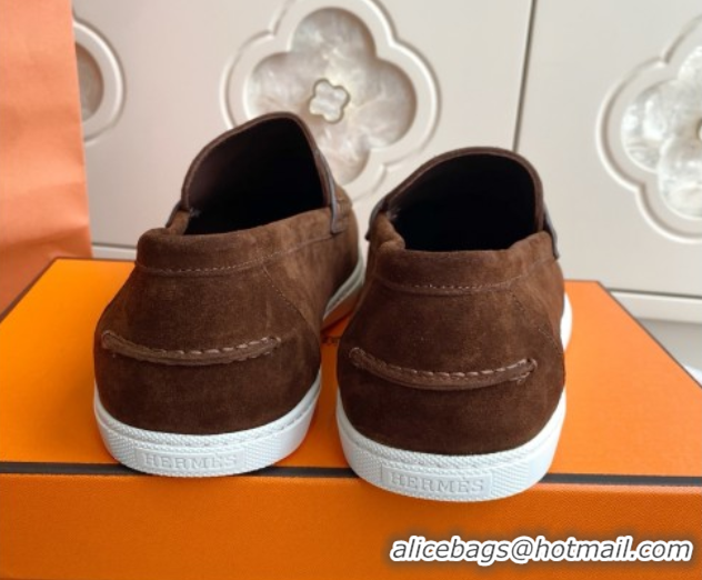 Top Sales Hermes Job Loafers in Suede H090813 Dark Brown