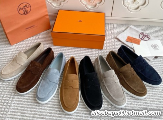 Top Sales Hermes Job Loafers in Suede H090813 Dark Brown