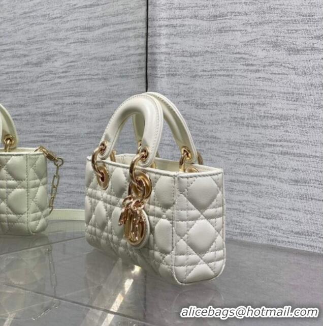 Good Taste Dior Mini Lady D-Joy Bag in Cannage Lambskin M0636 White 2025