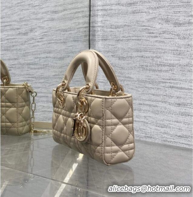 Luxury Cheap Dior Mini Lady D-Joy Bag in Cannage Lambskin M0636 Light Beige 2025