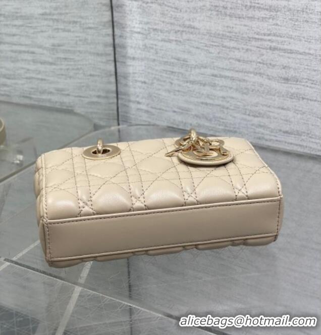 Luxury Cheap Dior Mini Lady D-Joy Bag in Cannage Lambskin M0636 Light Beige 2025