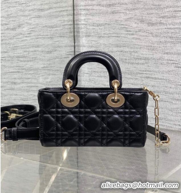 Luxurious Dior Mini Lady D-Joy Bag in Cannage Lambskin M0636 Black 2025