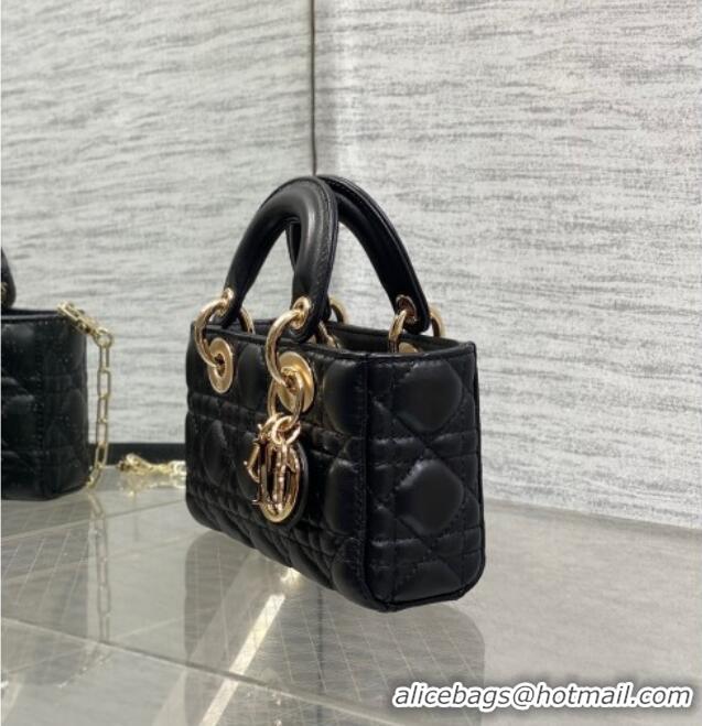Luxurious Dior Mini Lady D-Joy Bag in Cannage Lambskin M0636 Black 2025