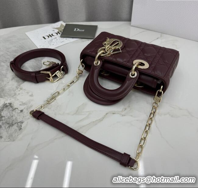 Traditional Specials Dior Mini Lady D-Joy Bag in Cannage Lambskin M0636 Burgundy 2025
