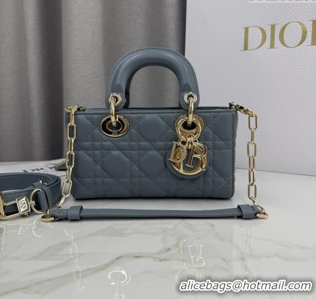 Famous Brand Dior Mini Lady D-Joy Bag in Cannage Lambskin M0636 Dusty Blue 2025