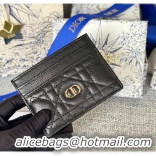Top Quality Dior Caro Freesia Card Holder in Supple Cannage Calfskin S5130 Black 2025