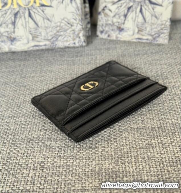 Top Quality Dior Caro Freesia Card Holder in Supple Cannage Calfskin S5130 Black 2025
