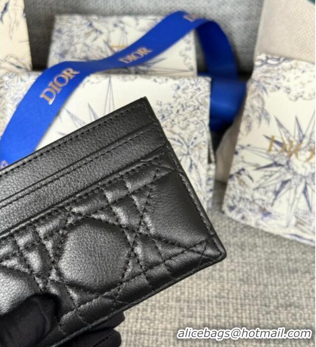 Top Quality Dior Caro Freesia Card Holder in Supple Cannage Calfskin S5130 Black 2025