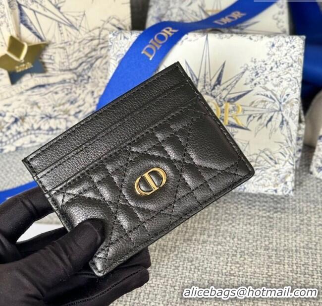 Top Quality Dior Caro Freesia Card Holder in Supple Cannage Calfskin S5130 Black 2025