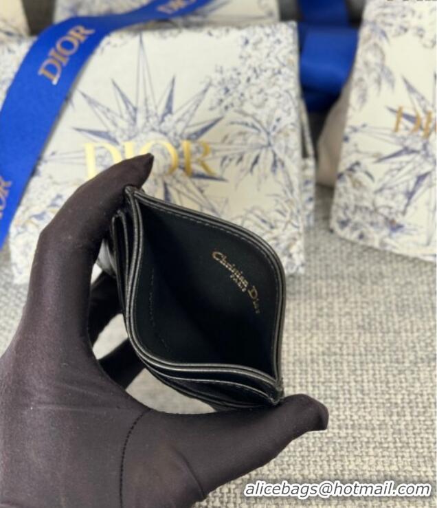 Top Quality Dior Caro Freesia Card Holder in Supple Cannage Calfskin S5130 Black 2025