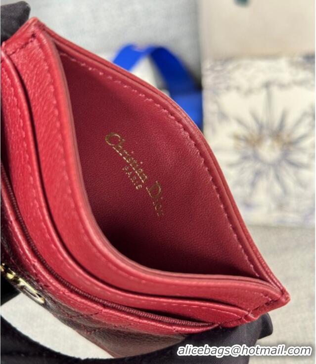 Good Taste Dior Caro Freesia Card Holder in Supple Cannage Calfskin S5130 Red 2025
