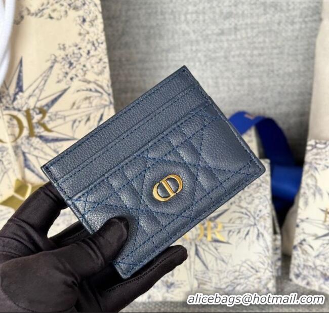 New Style Dior Caro Freesia Card Holder in Supple Cannage Calfskin S5130 Midnight Blue 2025