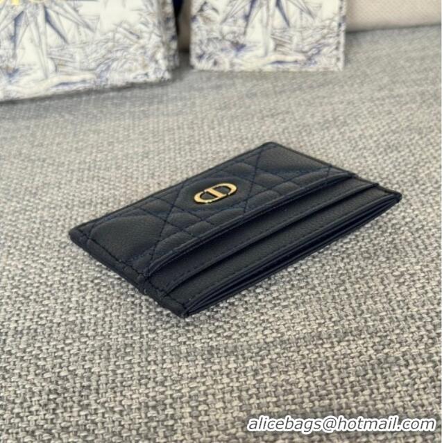 New Style Dior Caro Freesia Card Holder in Supple Cannage Calfskin S5130 Midnight Blue 2025