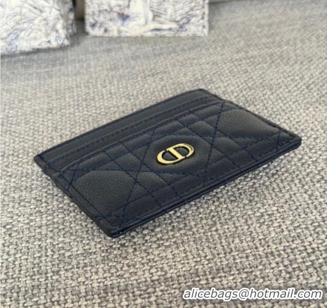 New Style Dior Caro Freesia Card Holder in Supple Cannage Calfskin S5130 Midnight Blue 2025