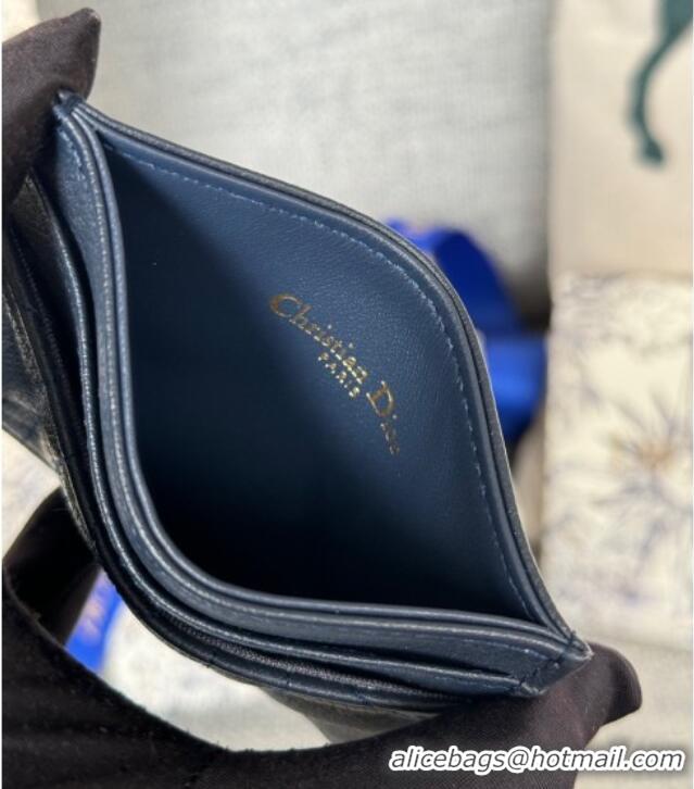New Style Dior Caro Freesia Card Holder in Supple Cannage Calfskin S5130 Midnight Blue 2025