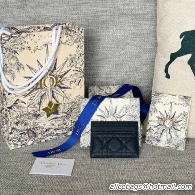 New Style Dior Caro Freesia Card Holder in Supple Cannage Calfskin S5130 Midnight Blue 2025