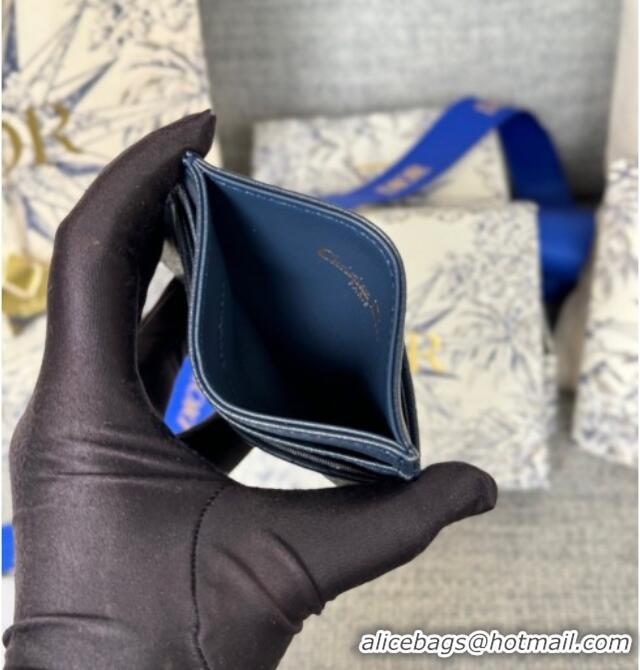 New Style Dior Caro Freesia Card Holder in Supple Cannage Calfskin S5130 Midnight Blue 2025