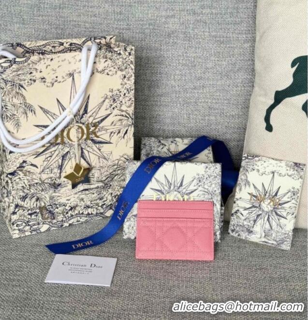 Well Crafted Dior Caro Freesia Card Holder in Supple Cannage Calfskin S5130 Pink 2025