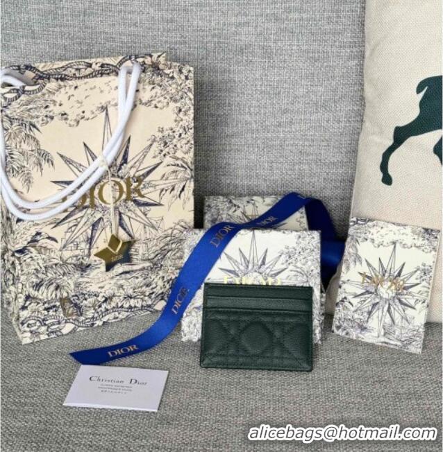 Good Product Dior Caro Freesia Card Holder in Supple Cannage Calfskin S5130 Dark Green 2025