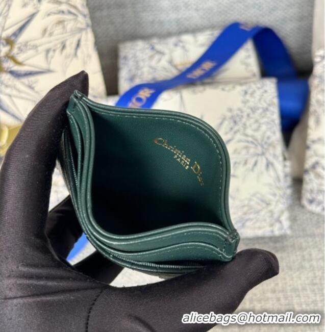 Good Product Dior Caro Freesia Card Holder in Supple Cannage Calfskin S5130 Dark Green 2025
