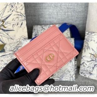 Top Quality Dior Caro Freesia Card Holder in Supple Cannage Calfskin S5130 Pink 2025