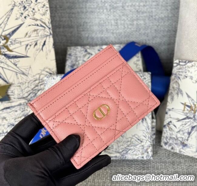 Top Quality Dior Caro Freesia Card Holder in Supple Cannage Calfskin S5130 Pink 2025