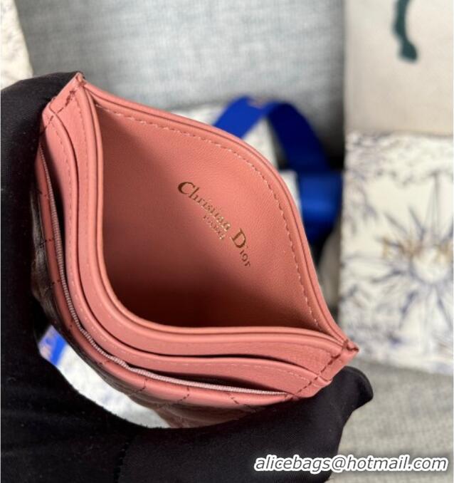 Top Quality Dior Caro Freesia Card Holder in Supple Cannage Calfskin S5130 Pink 2025