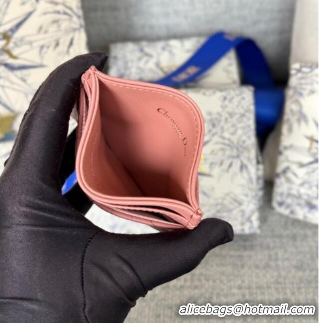 Top Quality Dior Caro Freesia Card Holder in Supple Cannage Calfskin S5130 Pink 2025