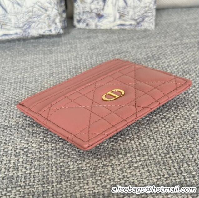 Top Quality Dior Caro Freesia Card Holder in Supple Cannage Calfskin S5130 Pink 2025