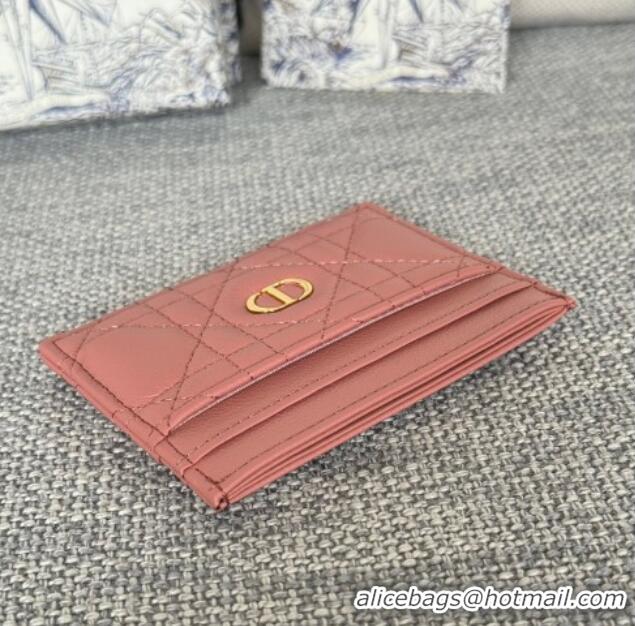 Top Quality Dior Caro Freesia Card Holder in Supple Cannage Calfskin S5130 Pink 2025