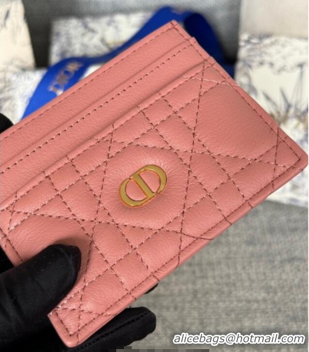 Top Quality Dior Caro Freesia Card Holder in Supple Cannage Calfskin S5130 Pink 2025