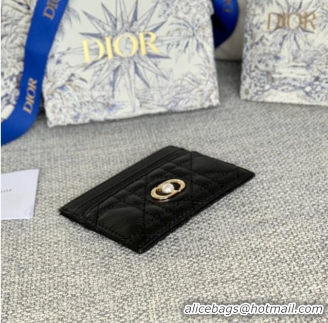 Best Price Dior Caro Freesia Card Holder in Supple Cannage Calfskin with Pearl S5130 Black 2025