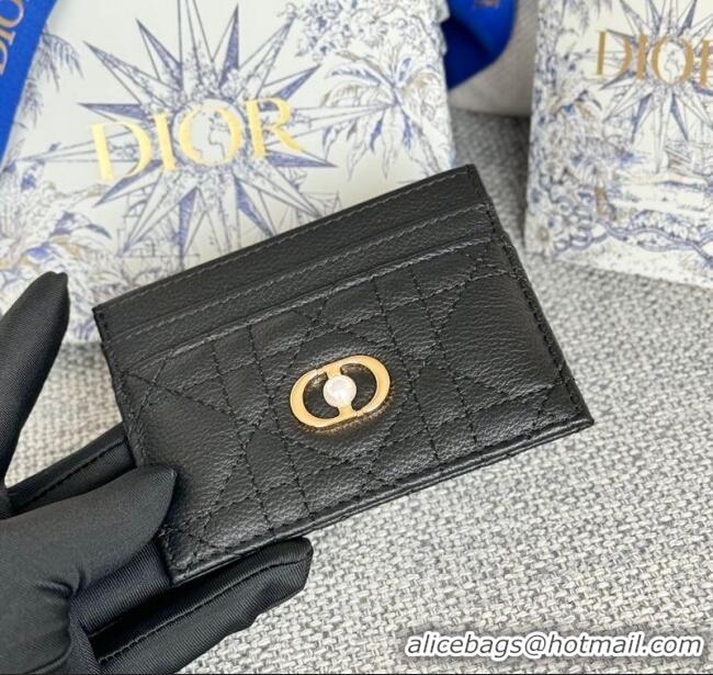 Best Price Dior Caro Freesia Card Holder in Supple Cannage Calfskin with Pearl S5130 Black 2025