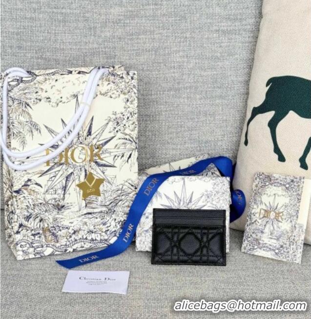 Best Price Dior Caro Freesia Card Holder in Supple Cannage Calfskin with Pearl S5130 Black 2025