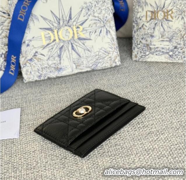 Best Price Dior Caro Freesia Card Holder in Supple Cannage Calfskin with Pearl S5130 Black 2025