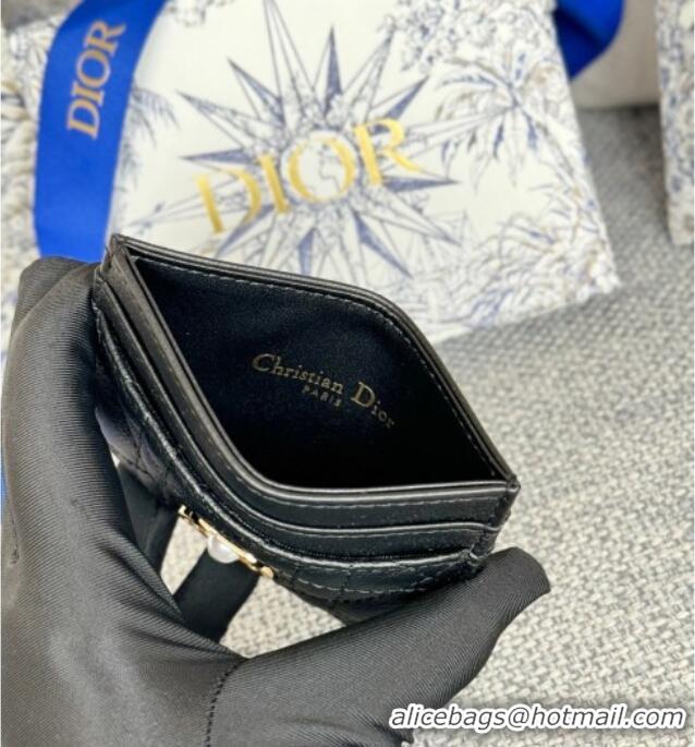 Best Price Dior Caro Freesia Card Holder in Supple Cannage Calfskin with Pearl S5130 Black 2025