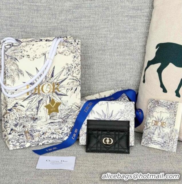 Best Price Dior Caro Freesia Card Holder in Supple Cannage Calfskin with Pearl S5130 Black 2025