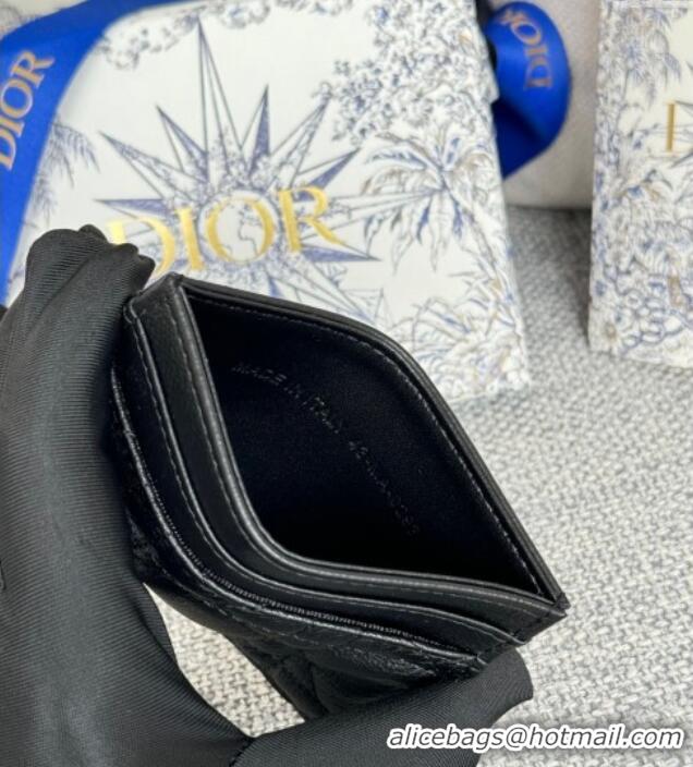 Best Price Dior Caro Freesia Card Holder in Supple Cannage Calfskin with Pearl S5130 Black 2025