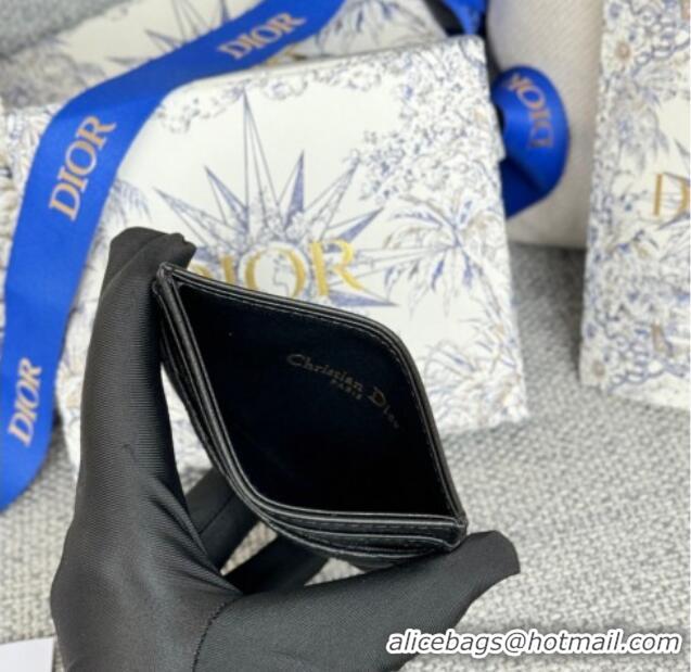 Best Price Dior Caro Freesia Card Holder in Supple Cannage Calfskin with Pearl S5130 Black 2025