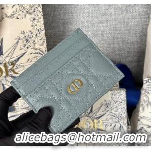 Top Quality Dior Caro Freesia Card Holder in Supple Cannage Calfskin S5130 Grey 2025