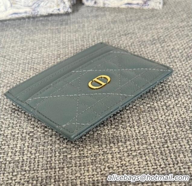 Top Quality Dior Caro Freesia Card Holder in Supple Cannage Calfskin S5130 Grey 2025