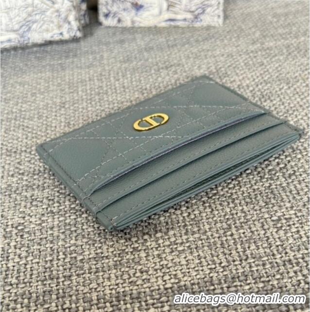 Top Quality Dior Caro Freesia Card Holder in Supple Cannage Calfskin S5130 Grey 2025