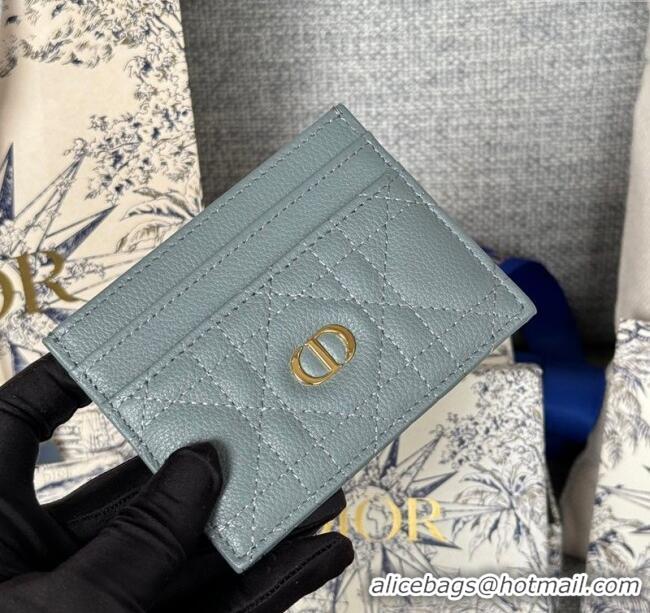 Top Quality Dior Caro Freesia Card Holder in Supple Cannage Calfskin S5130 Grey 2025